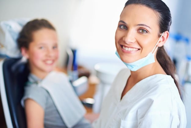 health clinic portrait dentist with child cleaning teeth whitening wellness healthcare dentistry woman girl with tools dental hygiene oral care medical services 590464 328354